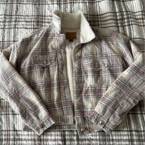 American Eagle Outfitters Plaid Jean Jacket with Lining